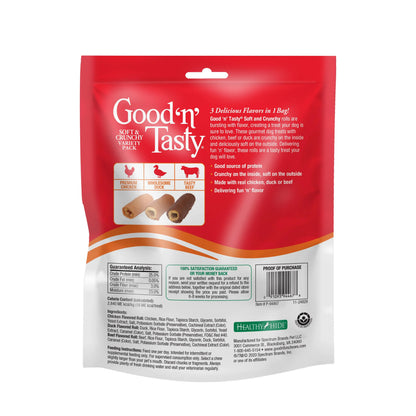 Good 'N' Tasty Protein Dog Treat Variety Pack - 4-Bag Bundle Featuring Protein Strips, Soft Treats, and Crunchy Snap 'Ems