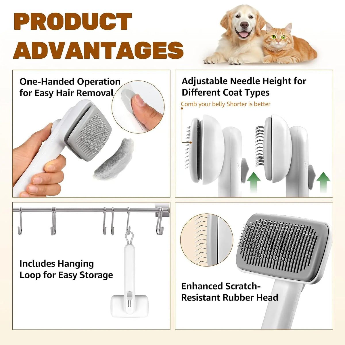 Self-Cleaning Deshedding Slicker Comb for Dogs and Cats - One-Click Release Brush for Effective Shed Control and Effortless Cleaning