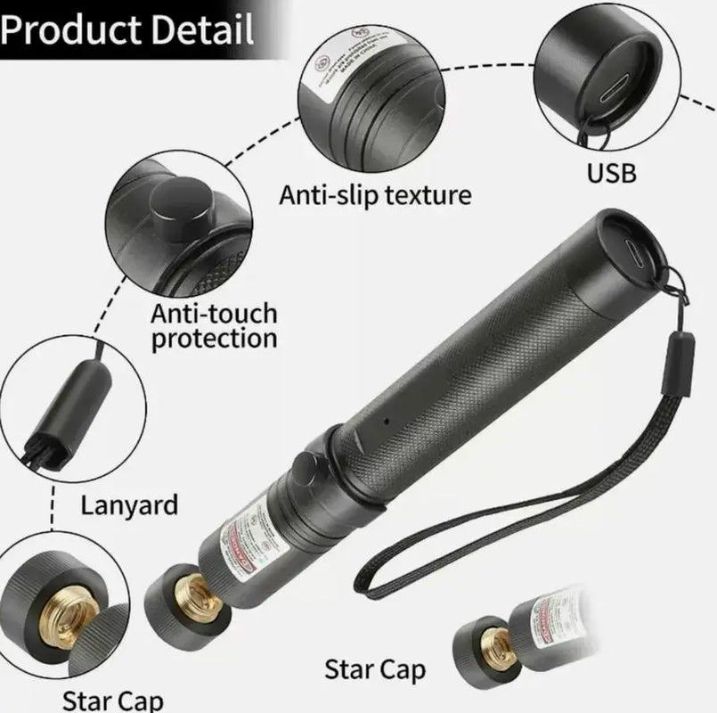 Rechargeable Green Laser Pointer and Line Light Flashlight for Presentations and Outdoor Activities - Ideal for TV/LED/LCD Screens, Astronomy, Construction, and Pet Engagement