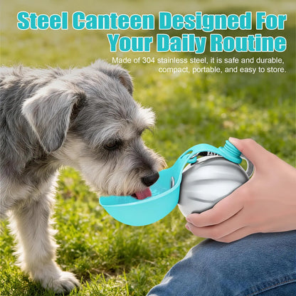 Lumikata 2-in-1 Portable Dog Water Bottle with 10oz Stainless Steel and Silicone Foldable Bowl - Leak-Proof Design for Small Dog Walking and Pet Feeding Supplies
