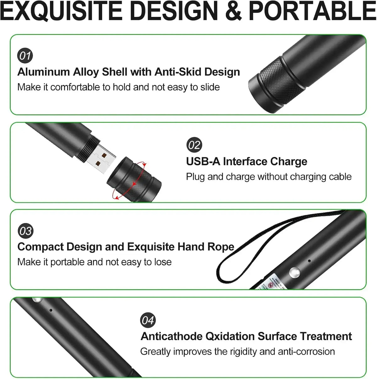 Rechargeable Green Laser Pointer and Line Light Flashlight for Presentations and Outdoor Activities - Ideal for TV/LED/LCD Screens, Astronomy, Construction, and Pet Engagement
