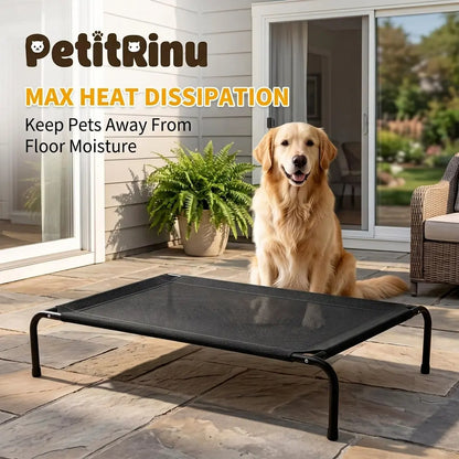 Petitrinu Classic Elevated Dog Bed with Metal Frame - Breathable Textilene Mesh Fabric for Cooling and Joint Relief, Available in Two Sizes for Medium to Large Dogs