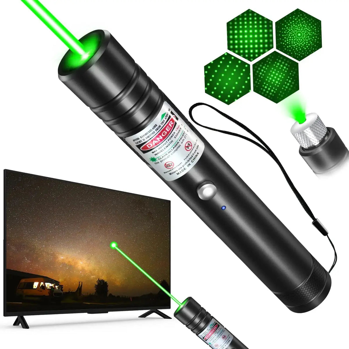 Rechargeable Green Laser Pointer and Line Light Flashlight for Presentations and Outdoor Activities - Ideal for TV/LED/LCD Screens, Astronomy, Construction, and Pet Engagement