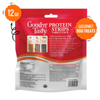 Good 'N' Tasty Protein Dog Treat Variety Pack - 4-Bag Bundle Featuring Protein Strips, Soft Treats, and Crunchy Snap 'Ems