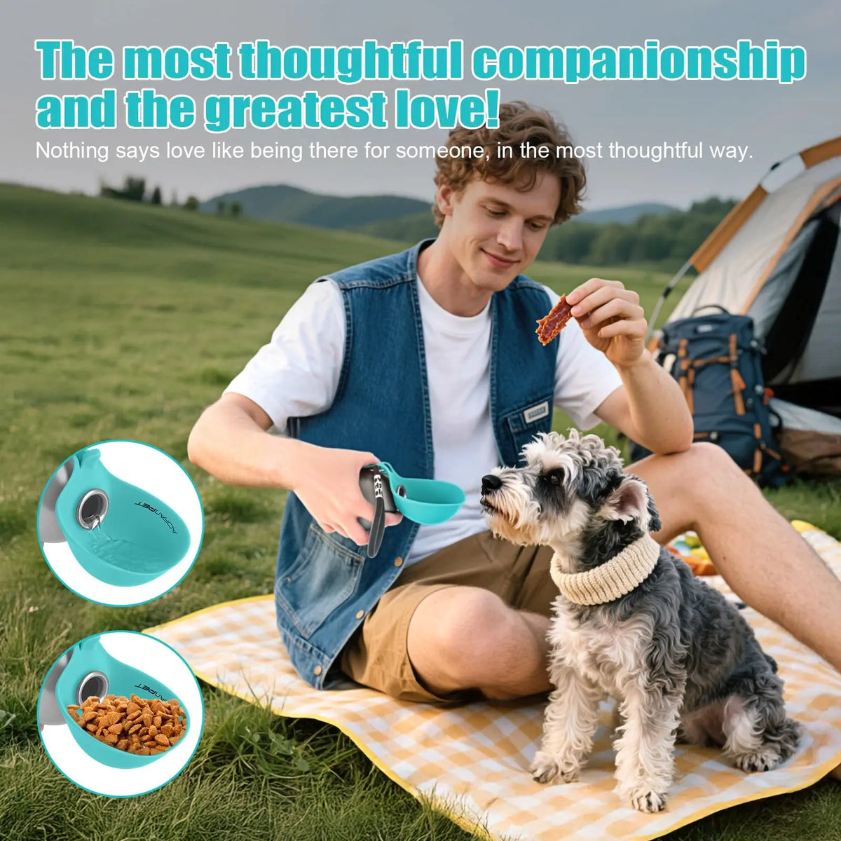 Lumikata 2-in-1 Portable Dog Water Bottle with 10oz Stainless Steel and Silicone Foldable Bowl - Leak-Proof Design for Small Dog Walking and Pet Feeding Supplies