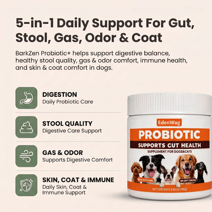 Canine Probiotic Chewables - Nutritional Supplement with Multivitamins and Fructooligosaccharide, Chicken Flavor, 6.35 Oz (180G), 90 Soft Chews for Intestinal Flora Balance and Daily Wellness for All Ages, Sohochic